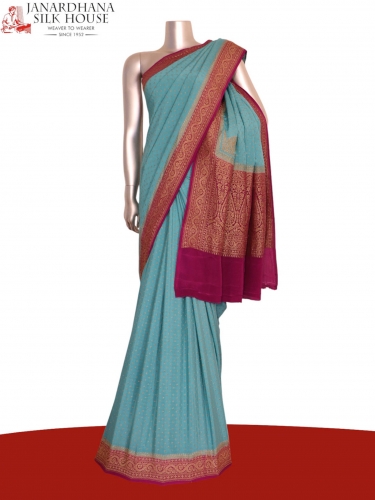 Pure Handloom Zari Butta Banarasi Crepe Silk Saree